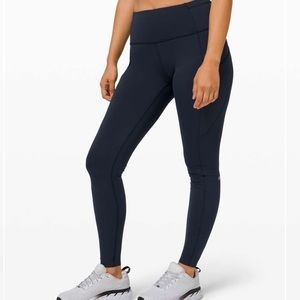 Lulu Lemon Fast and Free High Rise Legging in Navy Blue, Size 4